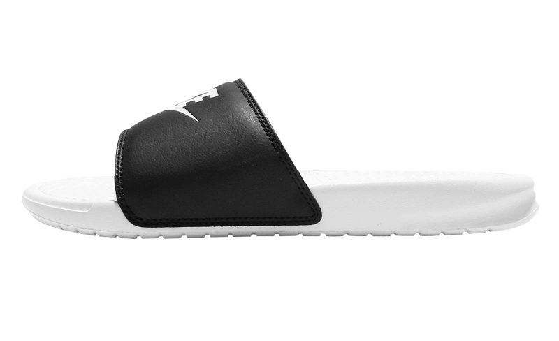 black and white mismatch nike slides