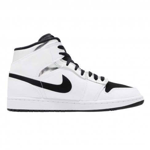 Air Jordan 1 Mid White Metallic Silver Black - KicksOnFire.com