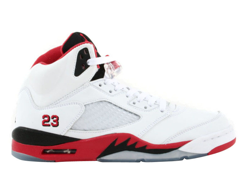 red and black 5 jordans